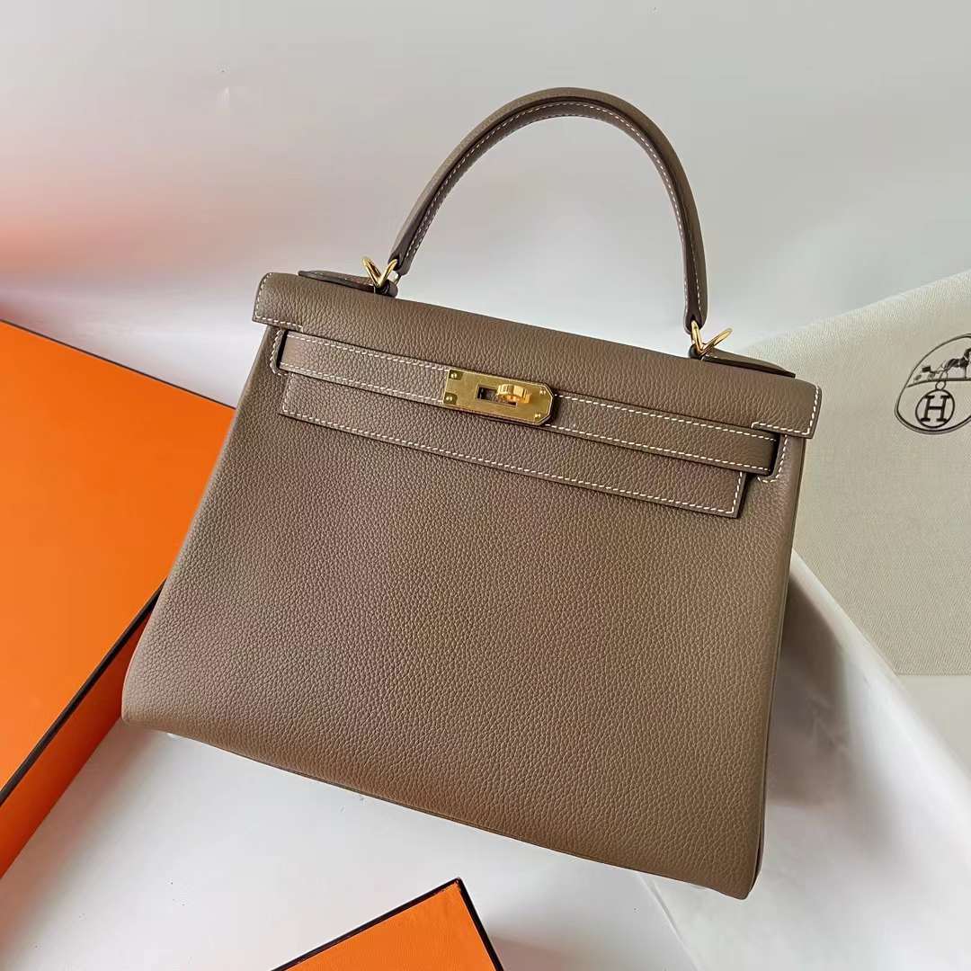 Hermès（爱马仕）Kelly 凯莉包 Togo皮 Ck18 大象灰 金扣 28cm 全手工蜡线缝 Ghw