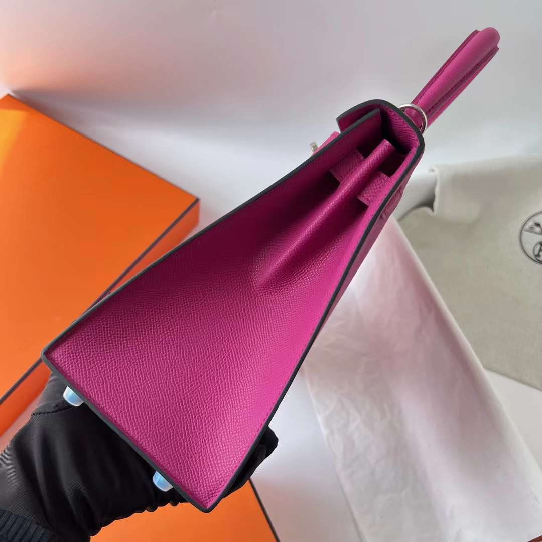 Hermès（爱马仕）Kelly 凯莉包 Epsom L3 玫瑰紫 银扣 28cm 全手工蜡线缝 Phw