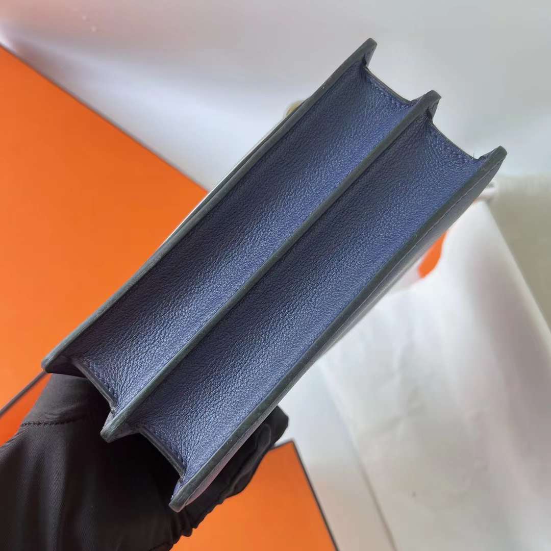 Hermès（爱马仕）Roulis 猪鼻子 Evercolor Ck71 法国蓝 拼 Ck73 宝石蓝 银扣 18cm 全手工蜡线缝 Phw