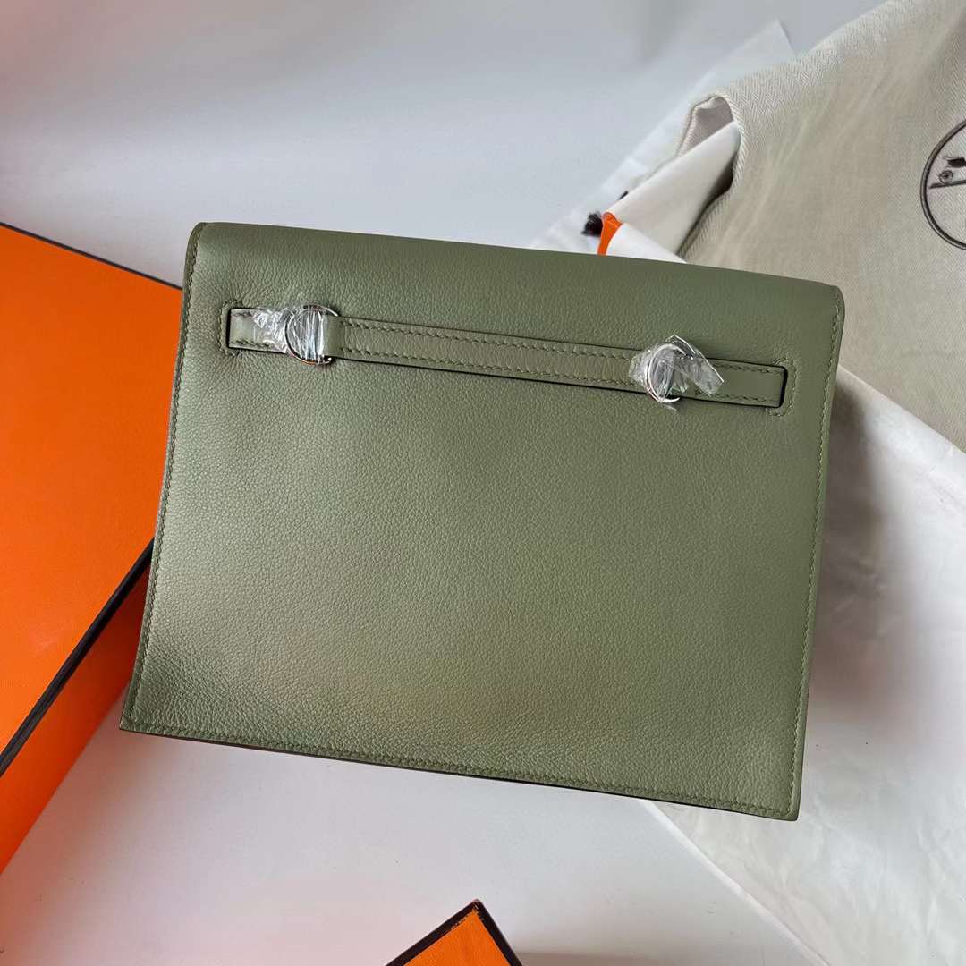 Hermès（爱马仕） Kelly danse 跳舞包 Evercolor Q1 鼠尾草绿 银扣 22cm 全手工蜡线缝 Phw