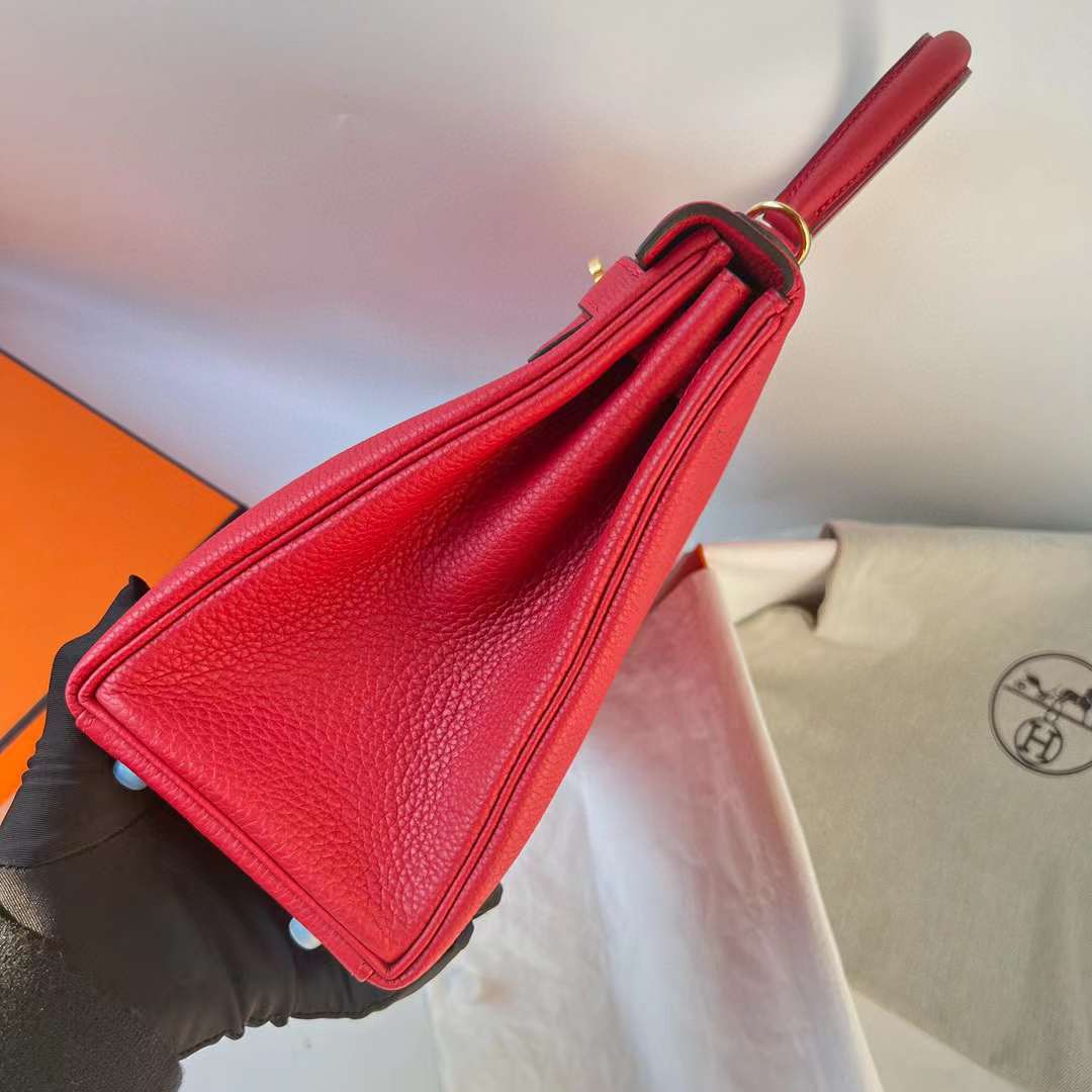 Hermès（爱马仕）Kelly 凯莉包 Togo皮 进口小牛皮 S3 心红色 金扣 28cm 全手工蜡线缝 Ghw