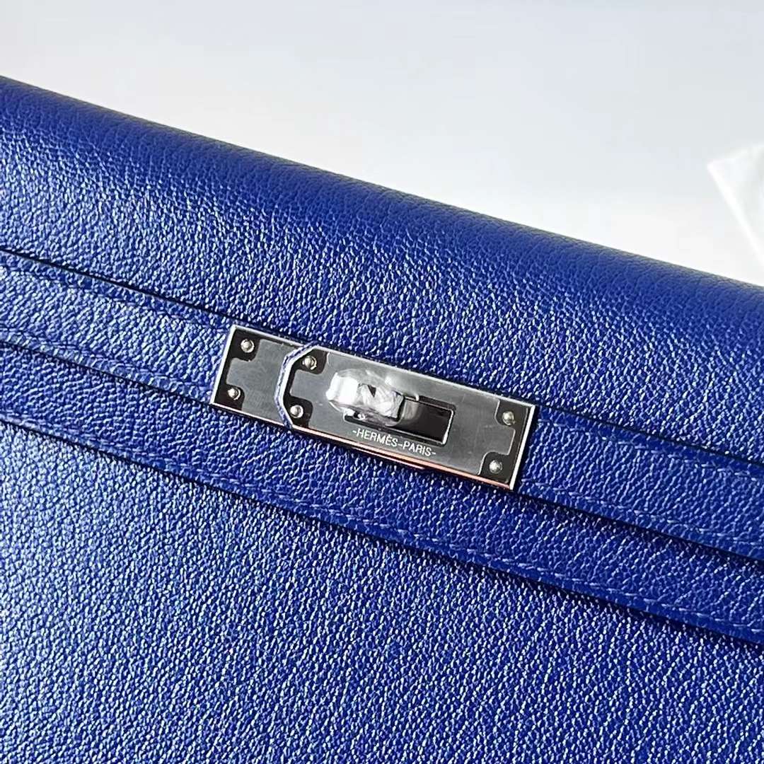 Hermès（爱马仕）Kelly elan Chevre 进口山羊皮 Ck73 宝石蓝 银扣 27cm 全手工蜡线缝 Phw