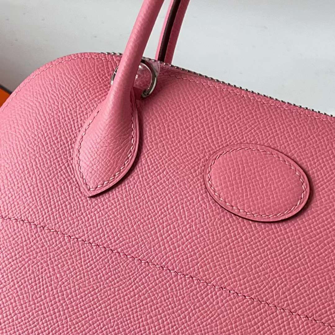 Hermès（爱马仕）Bolide 保龄球包 Epsom 1Q 奶昔粉 银扣 27cm 全手工蜡线缝 Phw