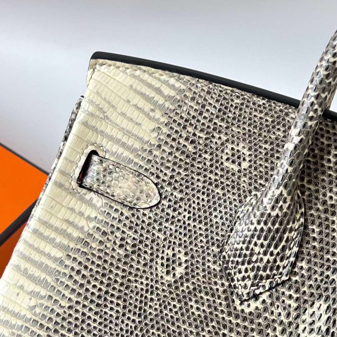 Hermès（爱马仕）Birkin 铂金包 Lizard 进口蜥蜴皮 自然色 银扣 25cm 全手工蜡线缝 Phw
