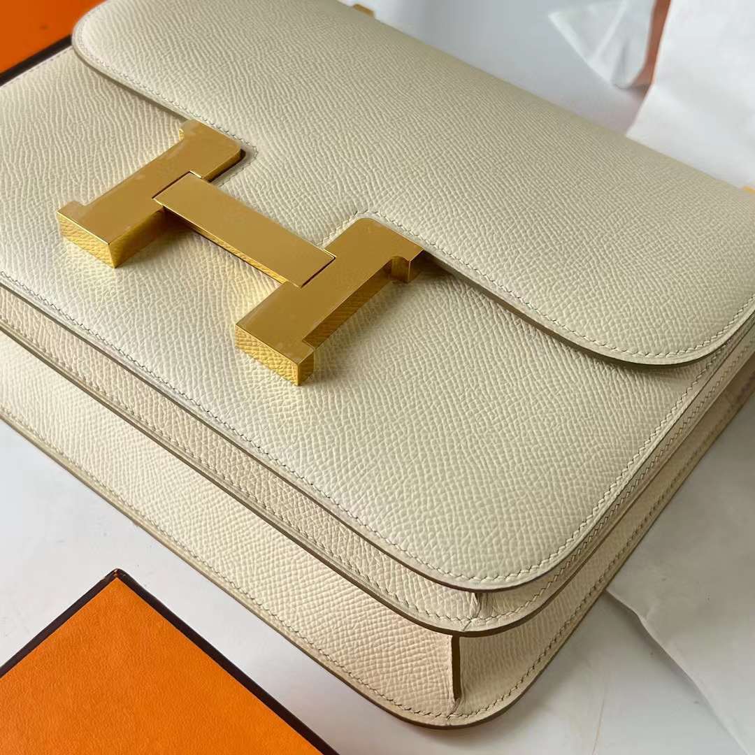 Hermès（爱马仕）Constance 空姐包 Epsom I2 奶油白 金扣 24cm 全手工蜡线缝 Ghw