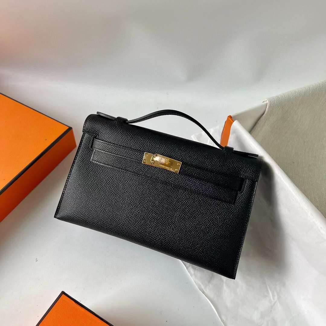 Hermès（爱马仕）Mini Kelly Pochette Epsom Ck89 黑色 金扣 22cm 全手工蜡线缝 Ghw