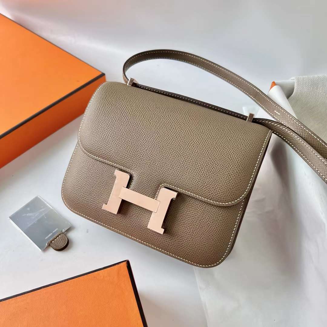 Hermès（爱马仕）Constance 空姐包 1-19 Epsom 镜子款 ck18 大象灰 玫瑰金扣 19cm 全手工蜡线缝 RGhw
