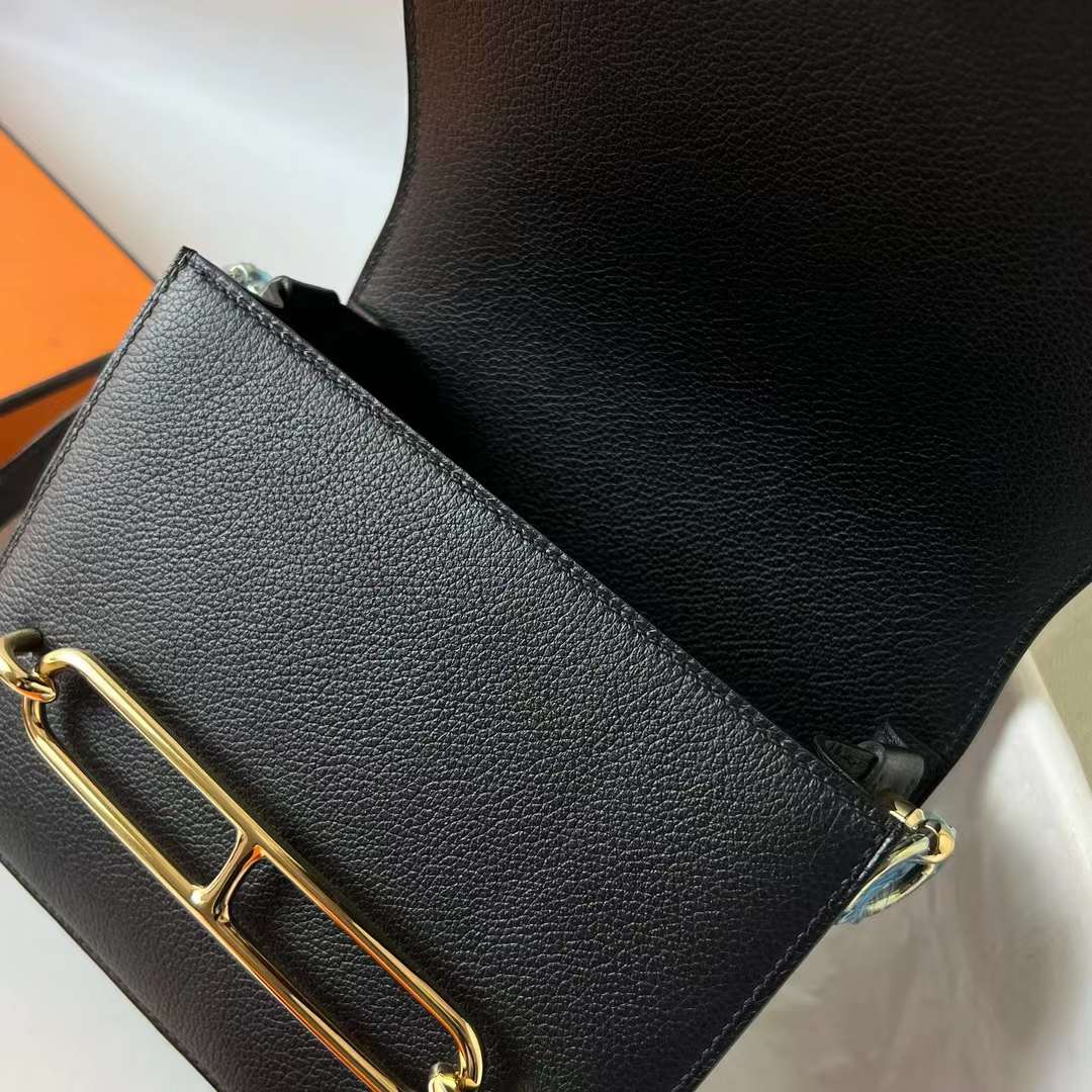 Hermès（爱马仕）Roulis 猪鼻子 Evercolor Ck89 黑色 金扣 18cm 全手工蜡线缝 Ghw