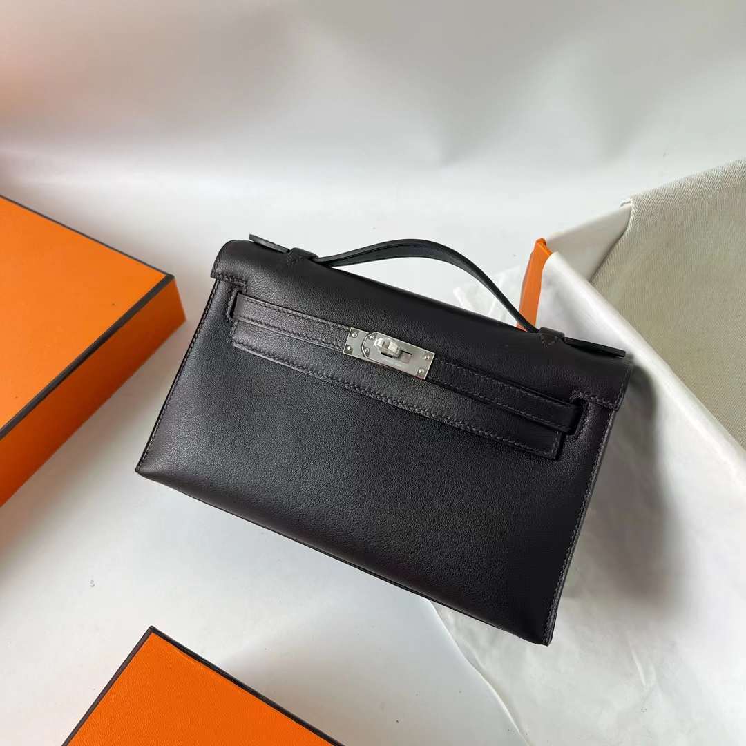 Hermès（爱马仕）Mini Kelly Pochette Swift Ck46 乌木色 银扣 22cm 全手工蜡线缝 Phw