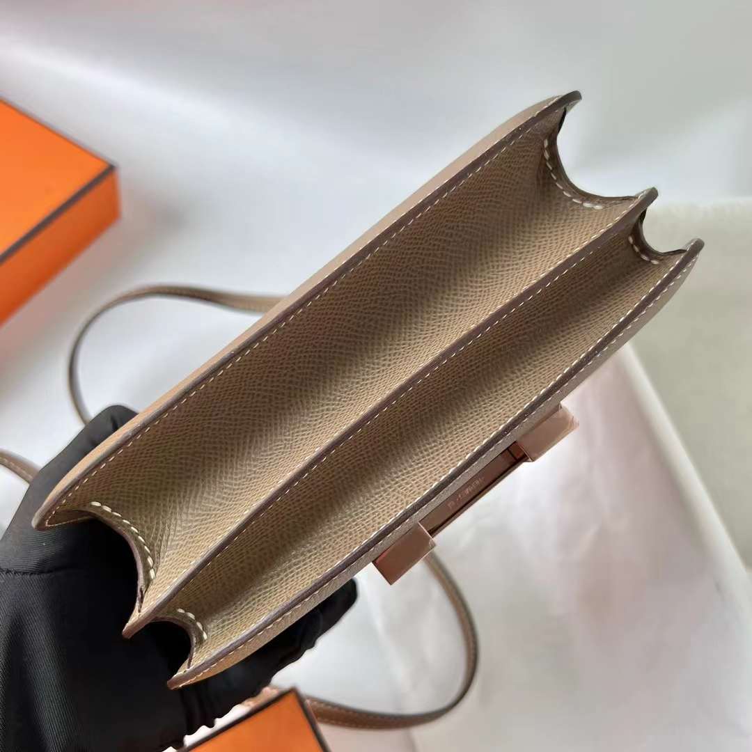 Hermès（爱马仕）Constance 空姐包 1-19 Epsom 镜子款 ck18 大象灰 玫瑰金扣 19cm 全手工蜡线缝 RGhw