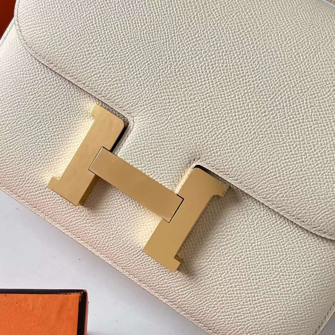 Hermès（爱马仕） Constance 空姐包 1-24cm Epsom I2 奶油白 金扣 24cm 全手工蜡线缝 Ghw
