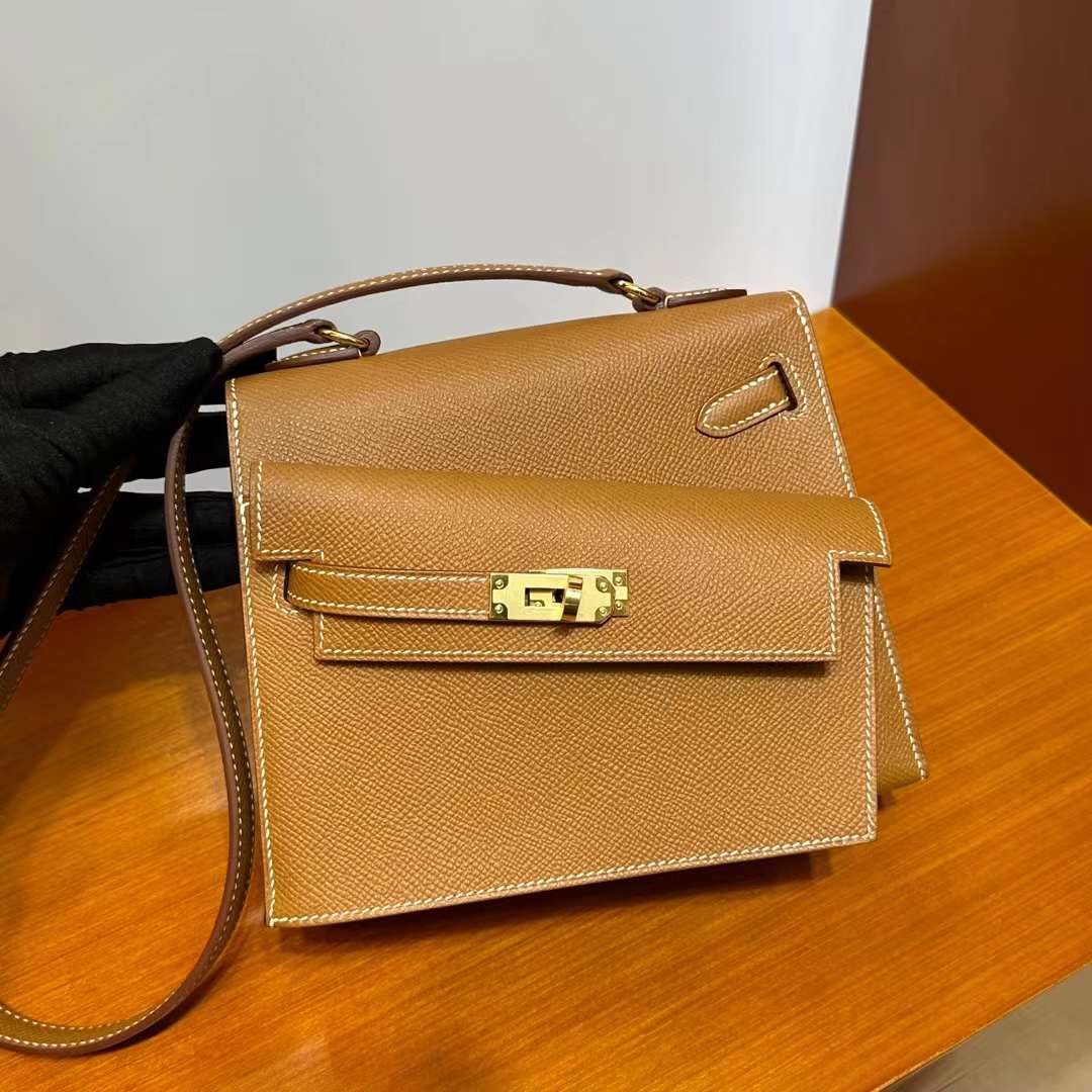 Hermès（爱马仕）Kelly Desordre Epsom Ck37 金棕色 金扣 20cm 全手工蜡线缝 Ghw
