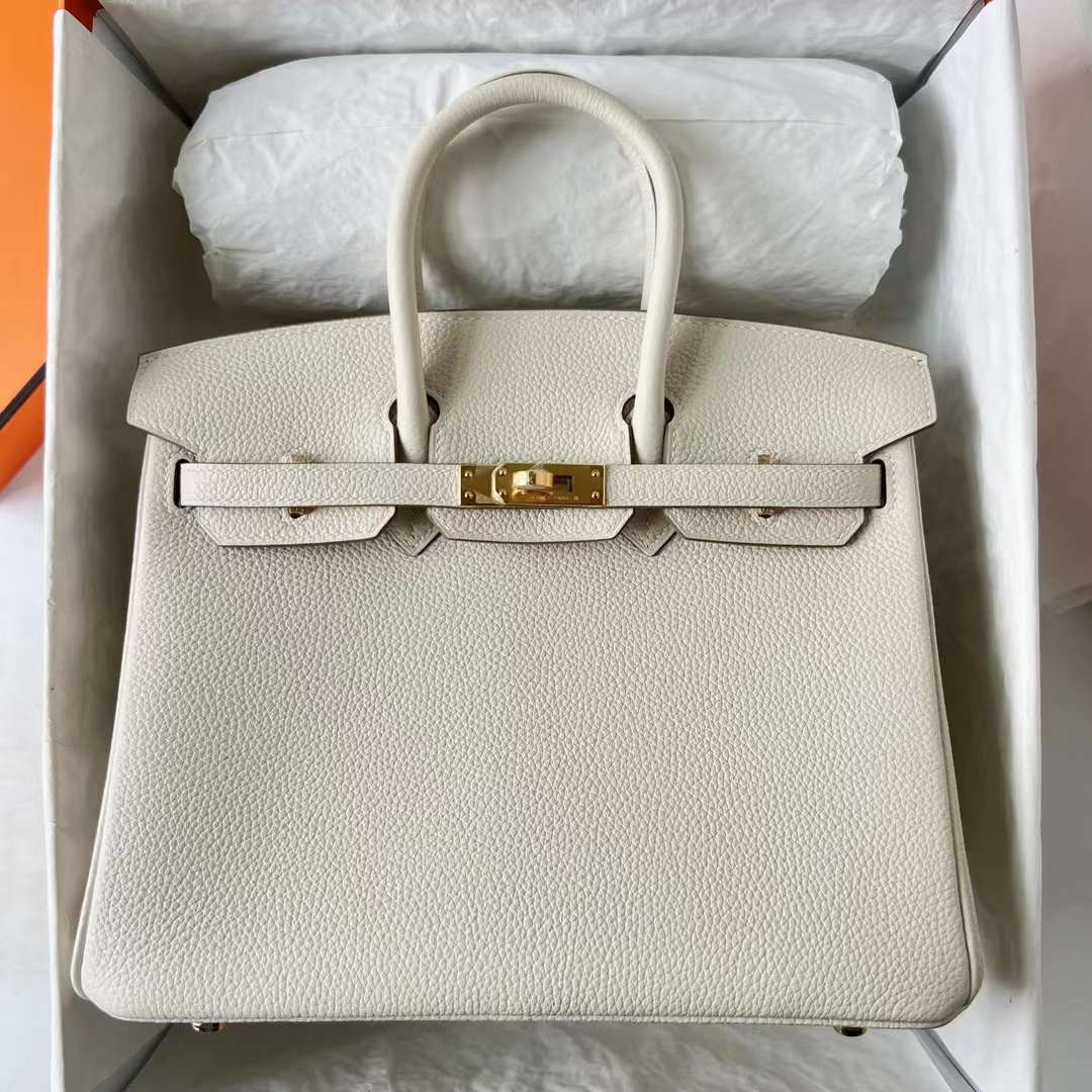 Hermès（爱马仕）Birkin 铂金包 Togo皮 8L 冰川白 金扣 25cm Ghw