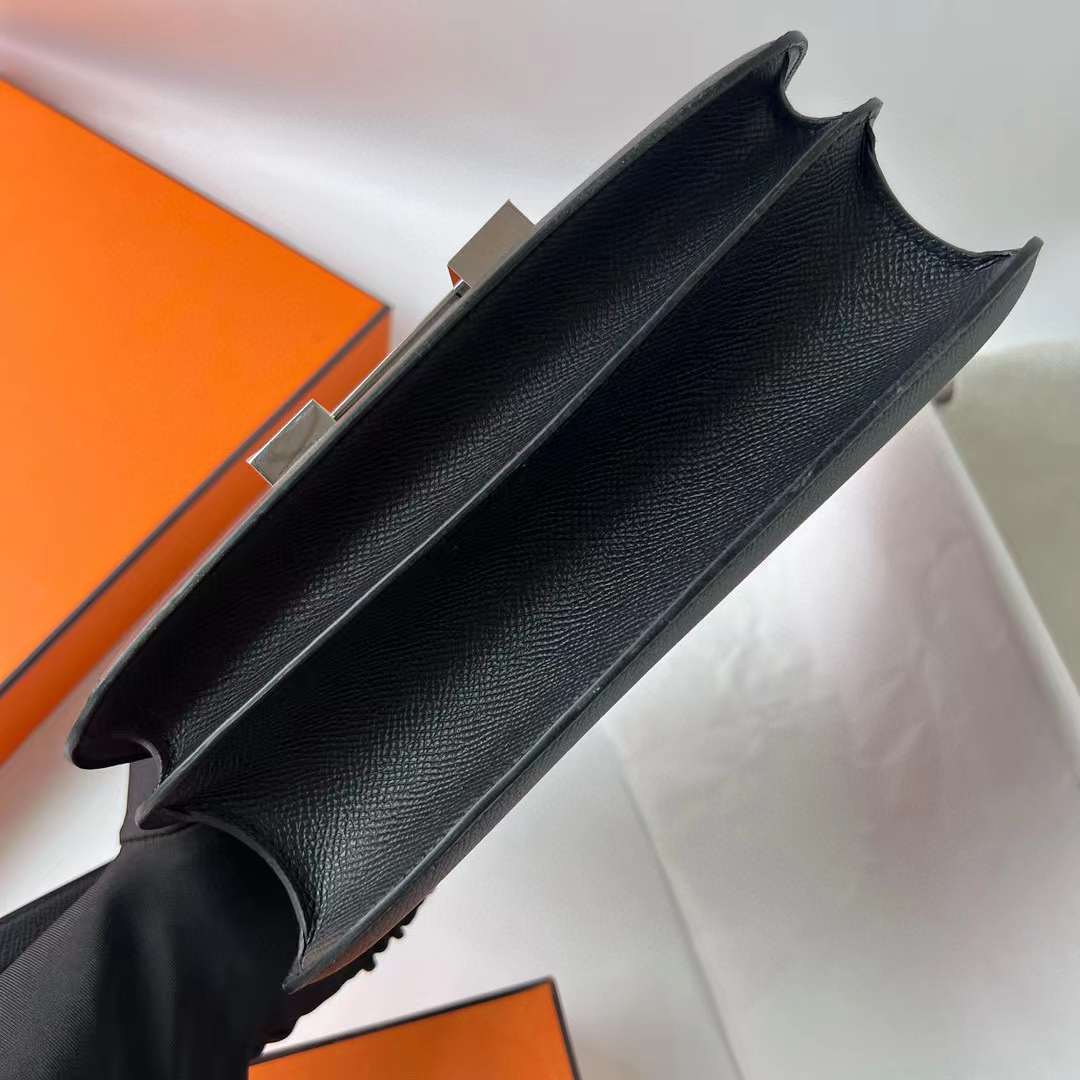 Hermès（爱马仕） Constance 空姐包 Epsom Ck89 黑色 银扣 24cm 全手工蜡线缝 Phw