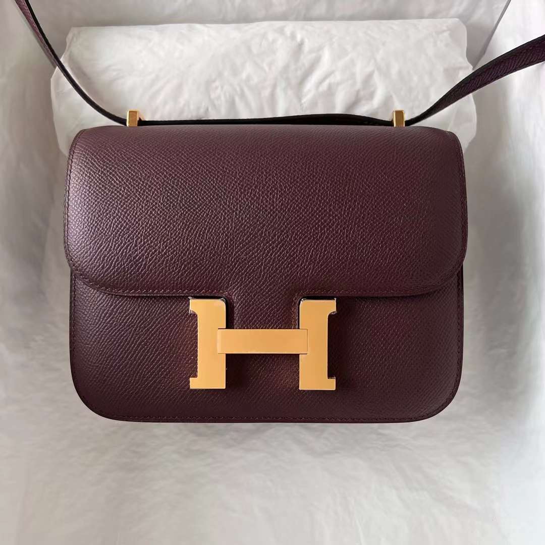 Hermès（爱马仕）Constance 空姐包 Epsom 0G 马鞍红 金扣 19cm 全手工蜡线缝 ghw