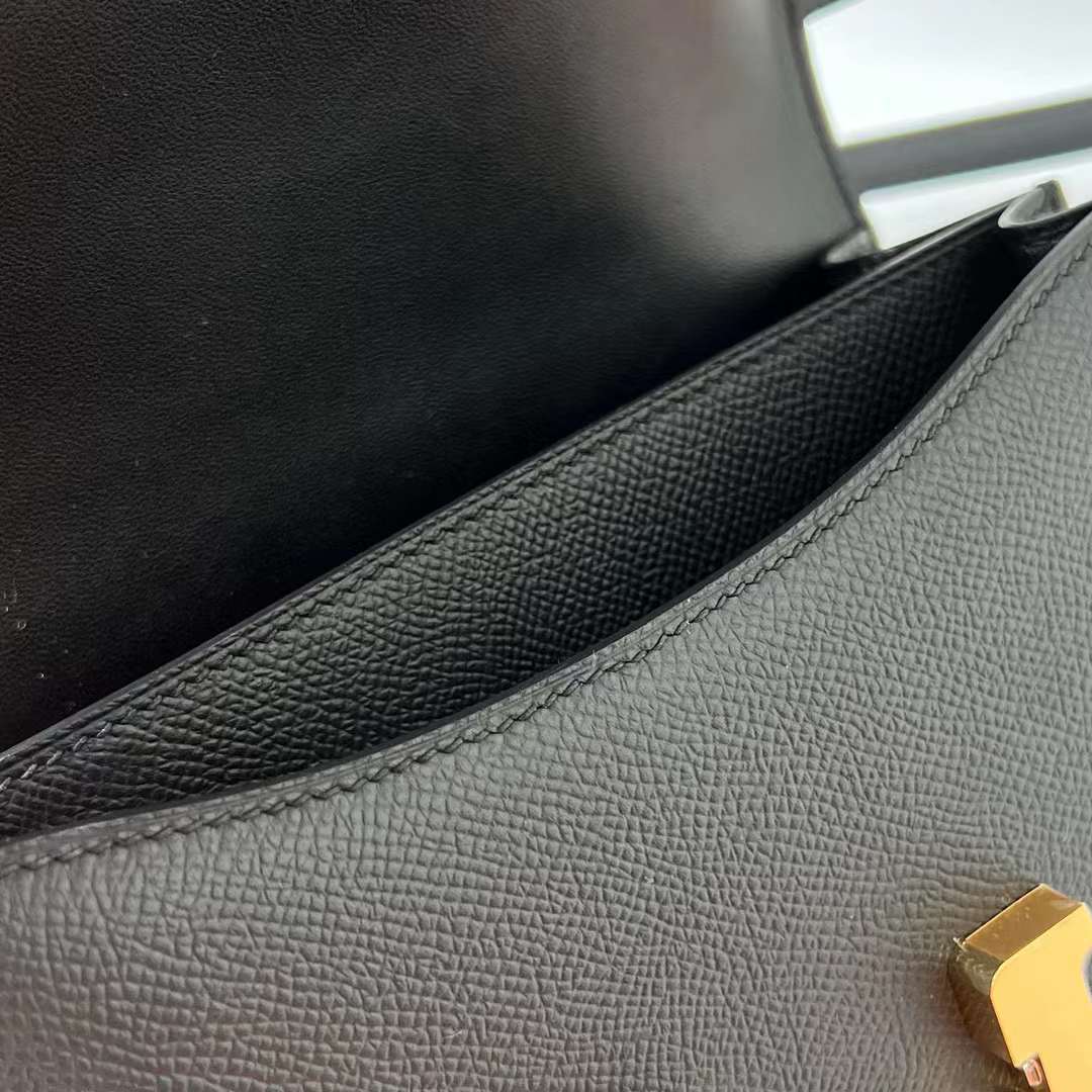Hermès（爱马仕）Constance 空姐包 Epsom Ck89 黑色 金扣 19cm 全手工蜡线缝 ghw