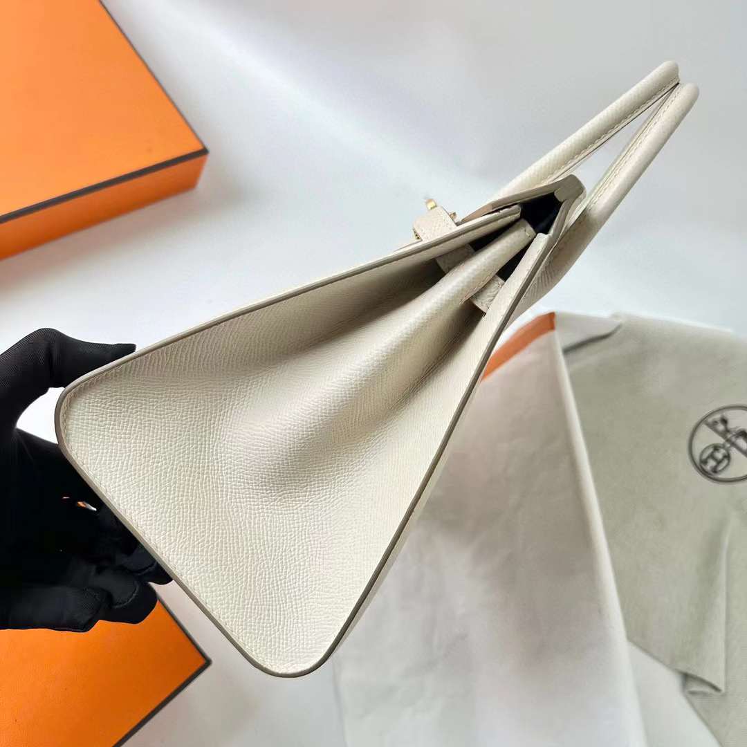 Hermès（爱马仕）Birkin 铂金包 Sellier Epsom Ck10 奶昔白 金扣 25cm 全手工蜡线缝 Ghw