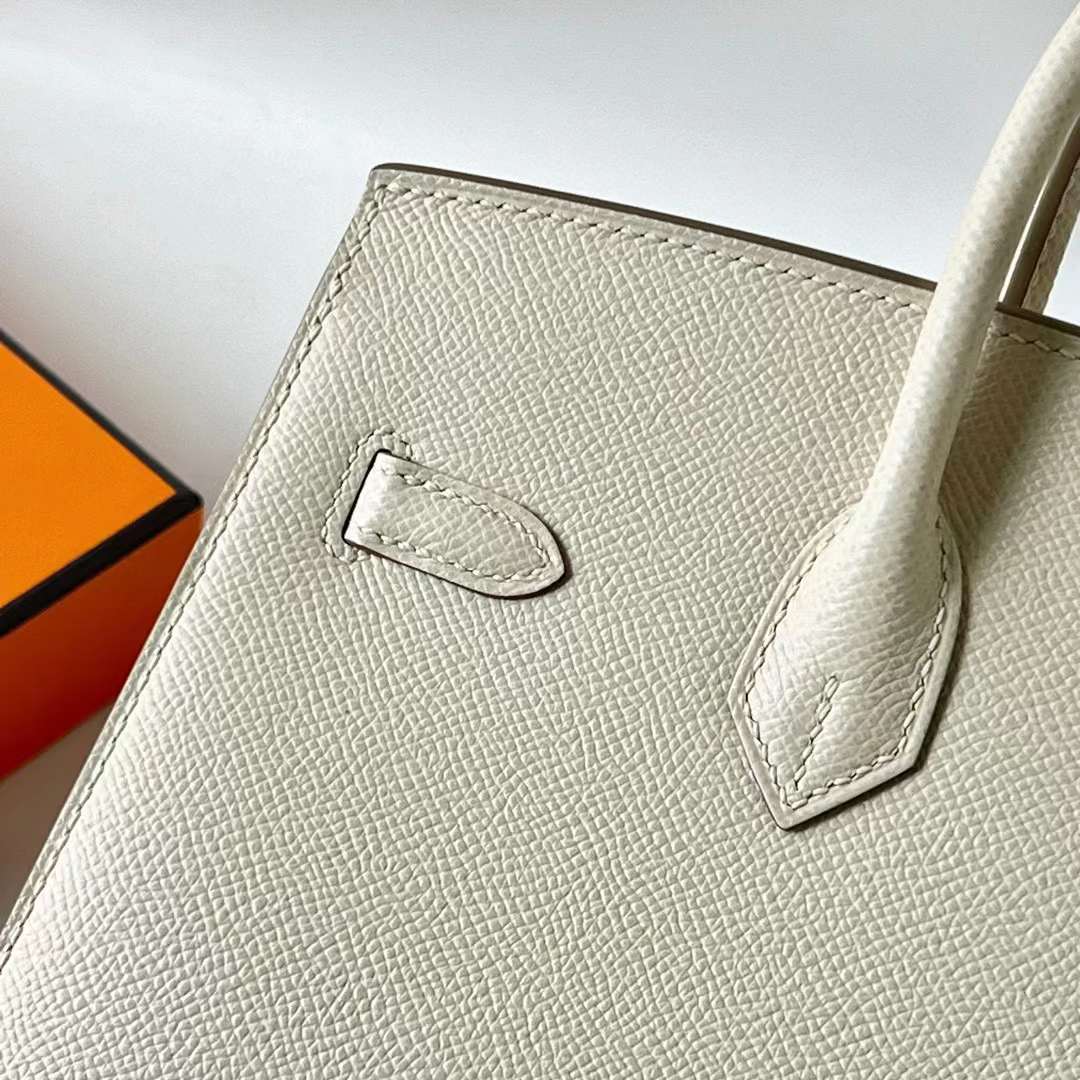 Hermès（爱马仕）Birkin 铂金包 Sellier Epsom Ck10 奶昔白 金扣 25cm 全手工蜡线缝 Ghw