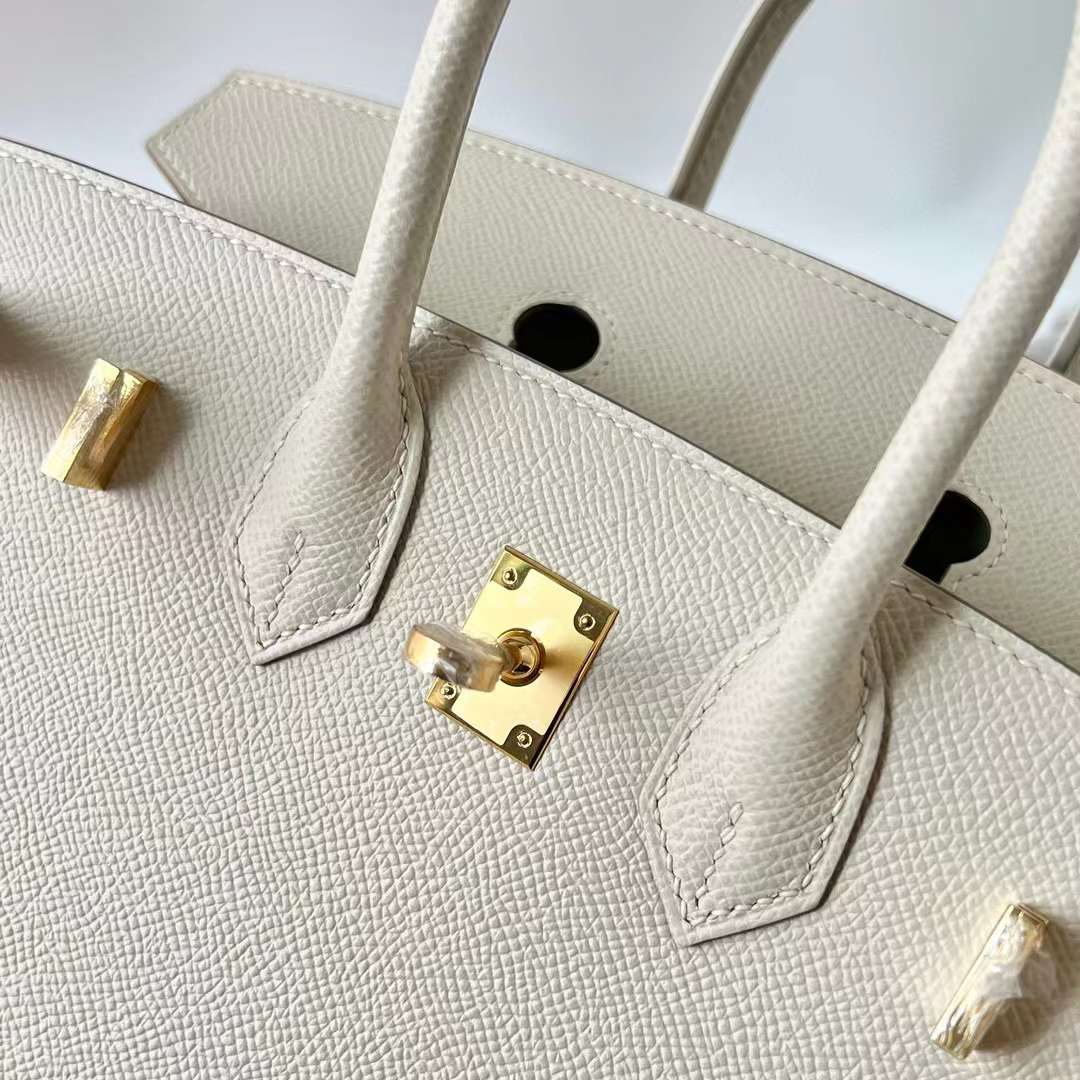 Hermès（爱马仕）Birkin 铂金包 Sellier Epsom Ck10 奶昔白 金扣 25cm 全手工蜡线缝 Ghw