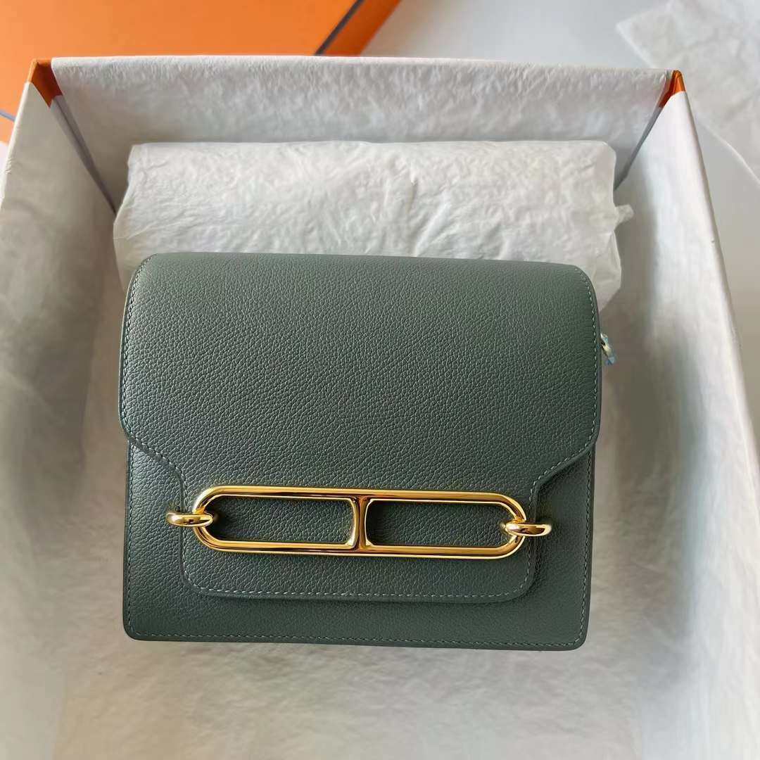 Hermès（爱马仕）Roulis 猪鼻子 Evercolor CC63 杏绿色 金扣 18cm 全手工蜡线缝 Ghw