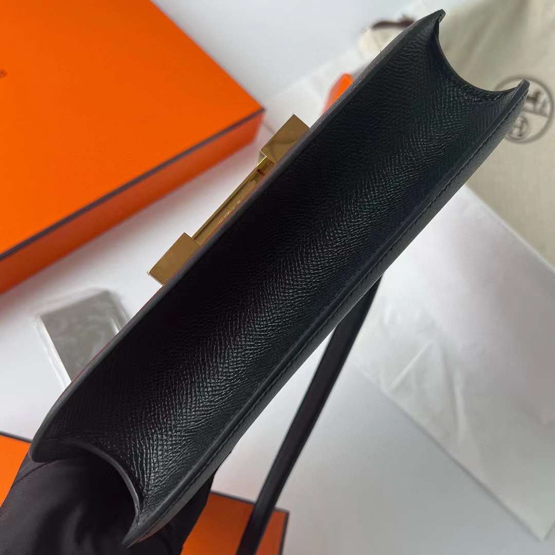 Hermès（爱马仕） Constance 空姐包 1-24cm Epsom Ck89 黑色 金扣 24cm 全手工蜡线缝 Ghw
