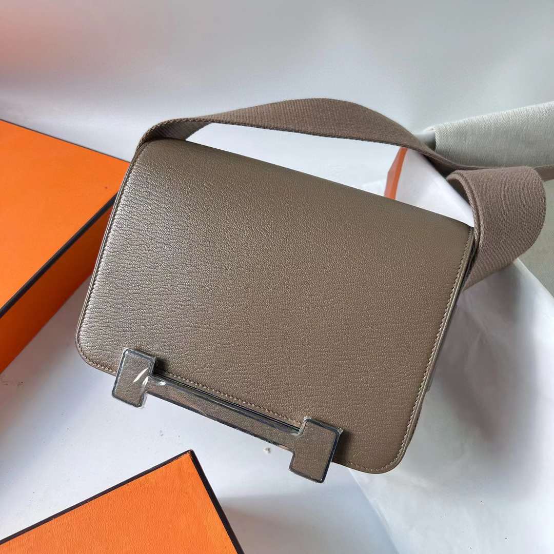 Hermès（爱马仕）Geta 木屐包 Chevre 进口山羊皮 Ck18 大象灰 银扣 20cm 全手工蜡线缝 Phw