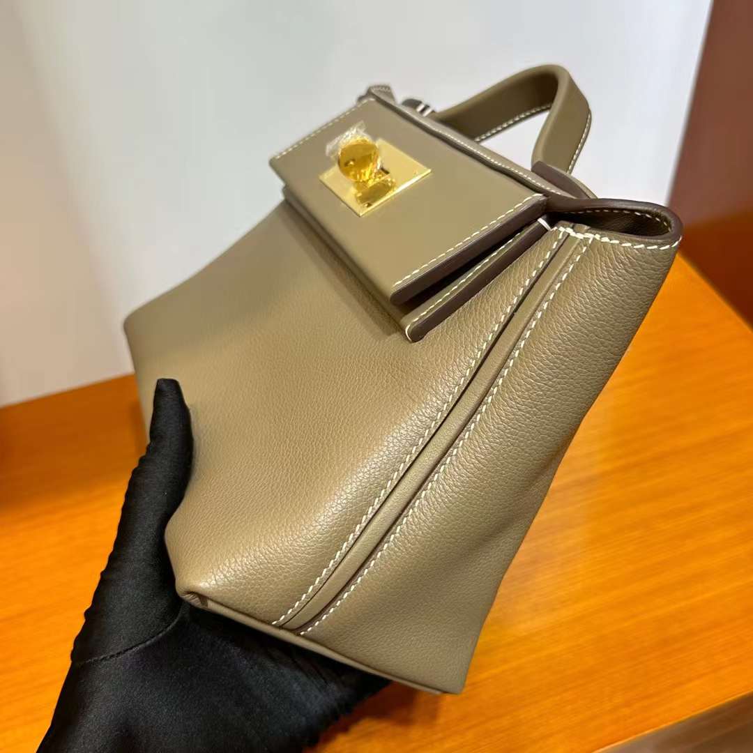 Hermès（爱马仕）Mini kelly 2424 Evercolor & Swift Ck18 大象灰 金扣 21cm 全手工蜡线缝 Ghw