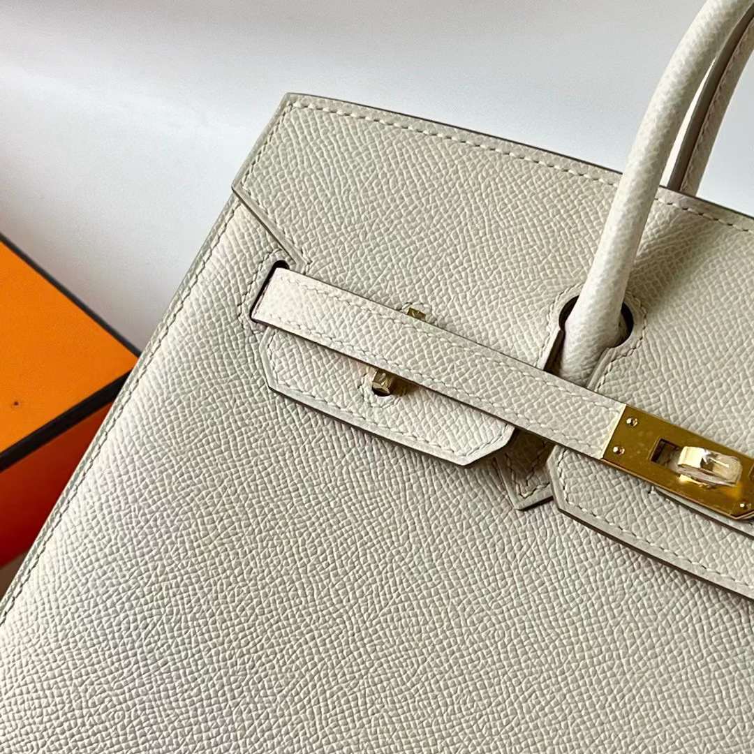 Hermès（爱马仕）Birkin 铂金包 Sellier Epsom Ck10 奶昔白 金扣 25cm 全手工蜡线缝 Ghw