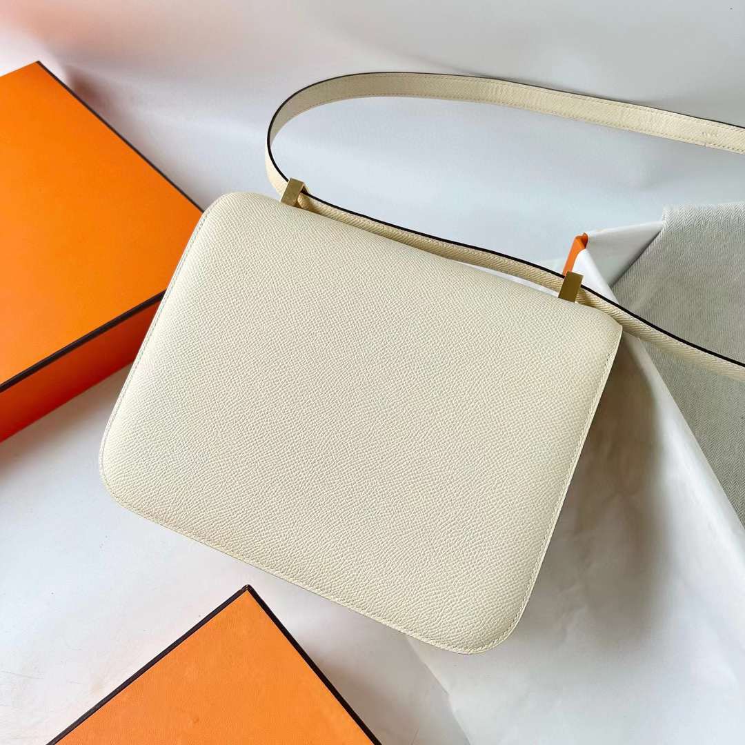 Hermès（爱马仕）Constance 空姐包 Epsom Ck10 奶昔白 Craie 金扣 24cm 全手工蜡线缝 Ghw