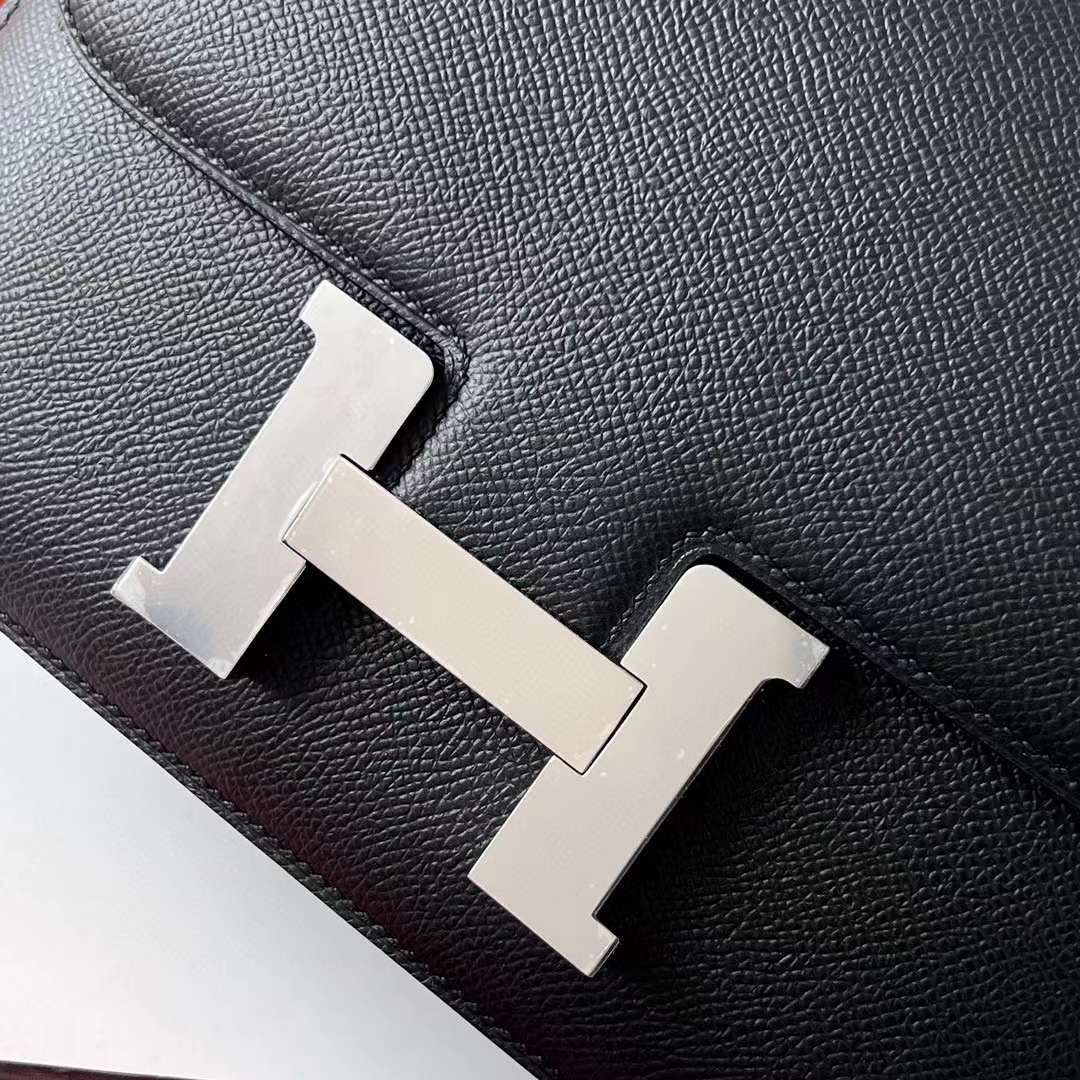 Hermès（爱马仕） Constance 空姐包 Epsom Ck89 黑色 银扣 24cm 全手工蜡线缝 Phw