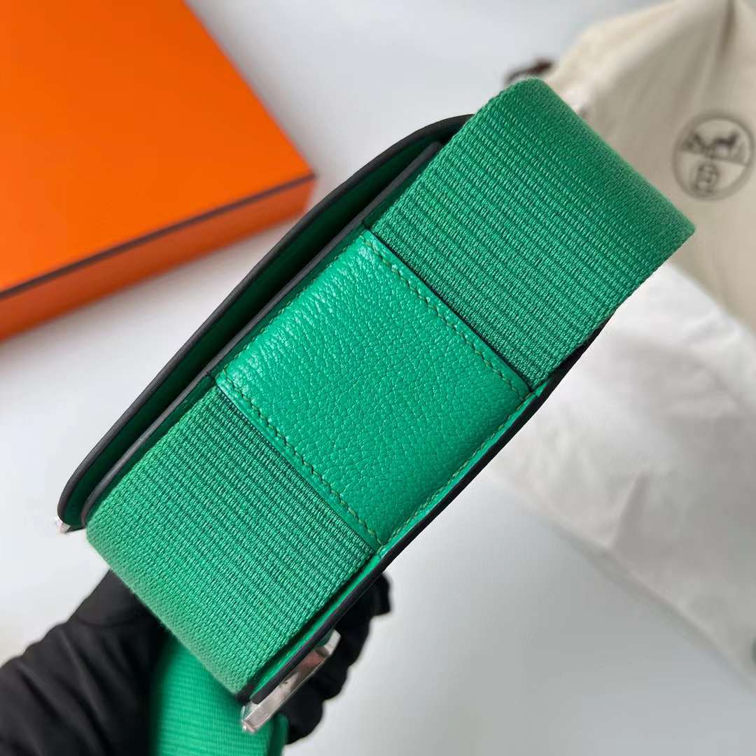 Hermès（爱马仕）Geta 木屐包 Chevre 进口山羊皮 6W 薄荷绿 银扣 20cm 全手工蜡线缝 Phw