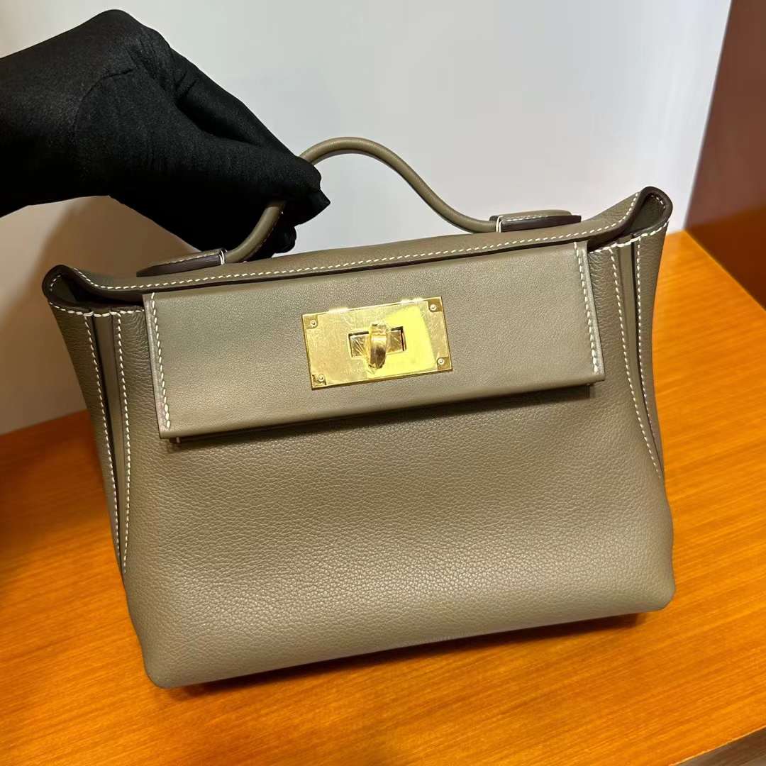 Hermès（爱马仕）Mini kelly 2424 Evercolor & Swift Ck18 大象灰 金扣 21cm 全手工蜡线缝 Ghw