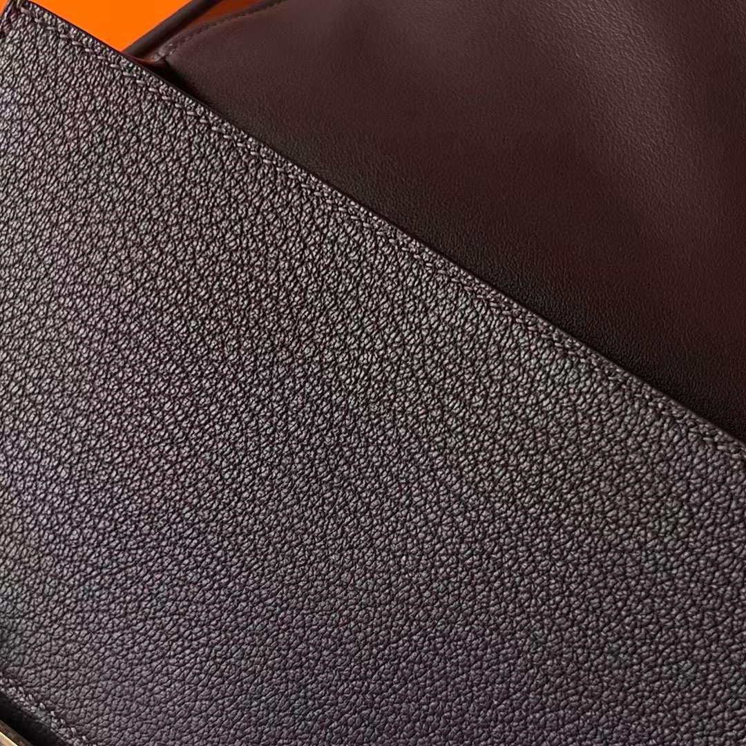 Hermès（爱马仕）Geta 木屐包 Chevre 进口山羊皮 0G 马鞍红 金扣 20cm 全手工蜡线缝 Ghw