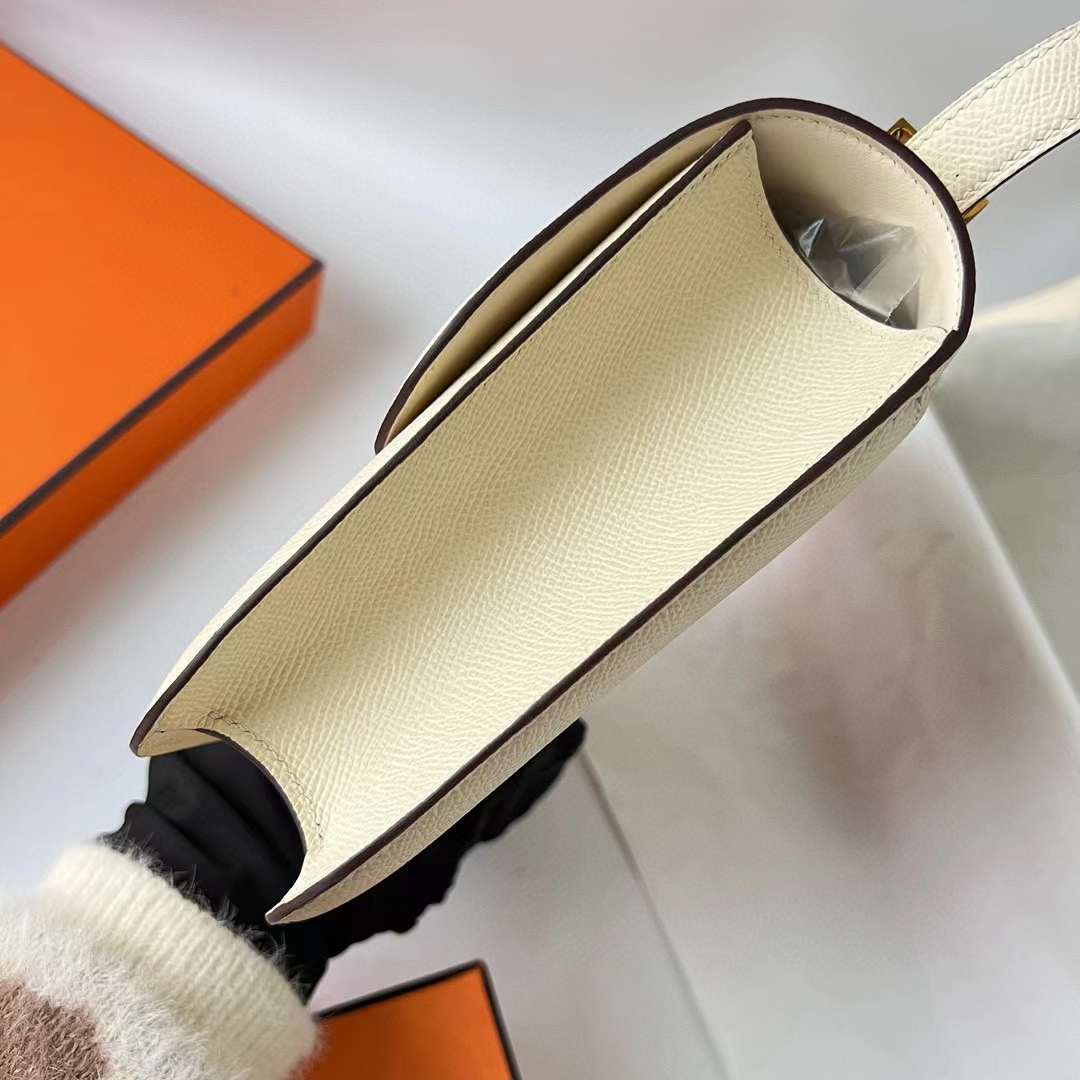 Hermès（爱马仕） Constance 空姐包 1-24cm Epsom I2 奶油白 金扣 24cm 全手工蜡线缝 Ghw