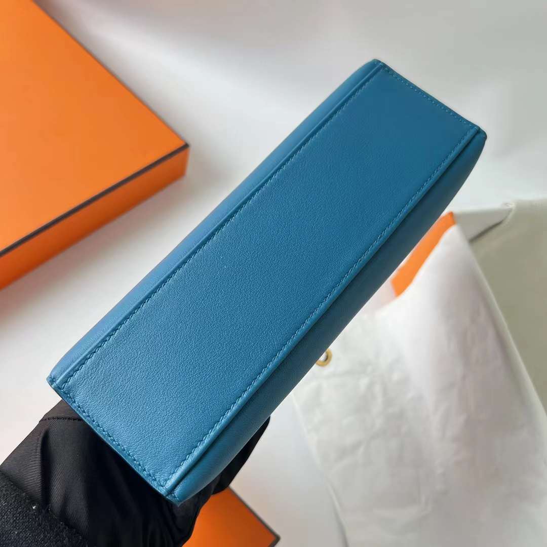 Hermès（爱马仕）Mini Kelly Pochette Swift 7W 伊兹密尔蓝 金扣 22cm 全手工蜡线缝 Ghw