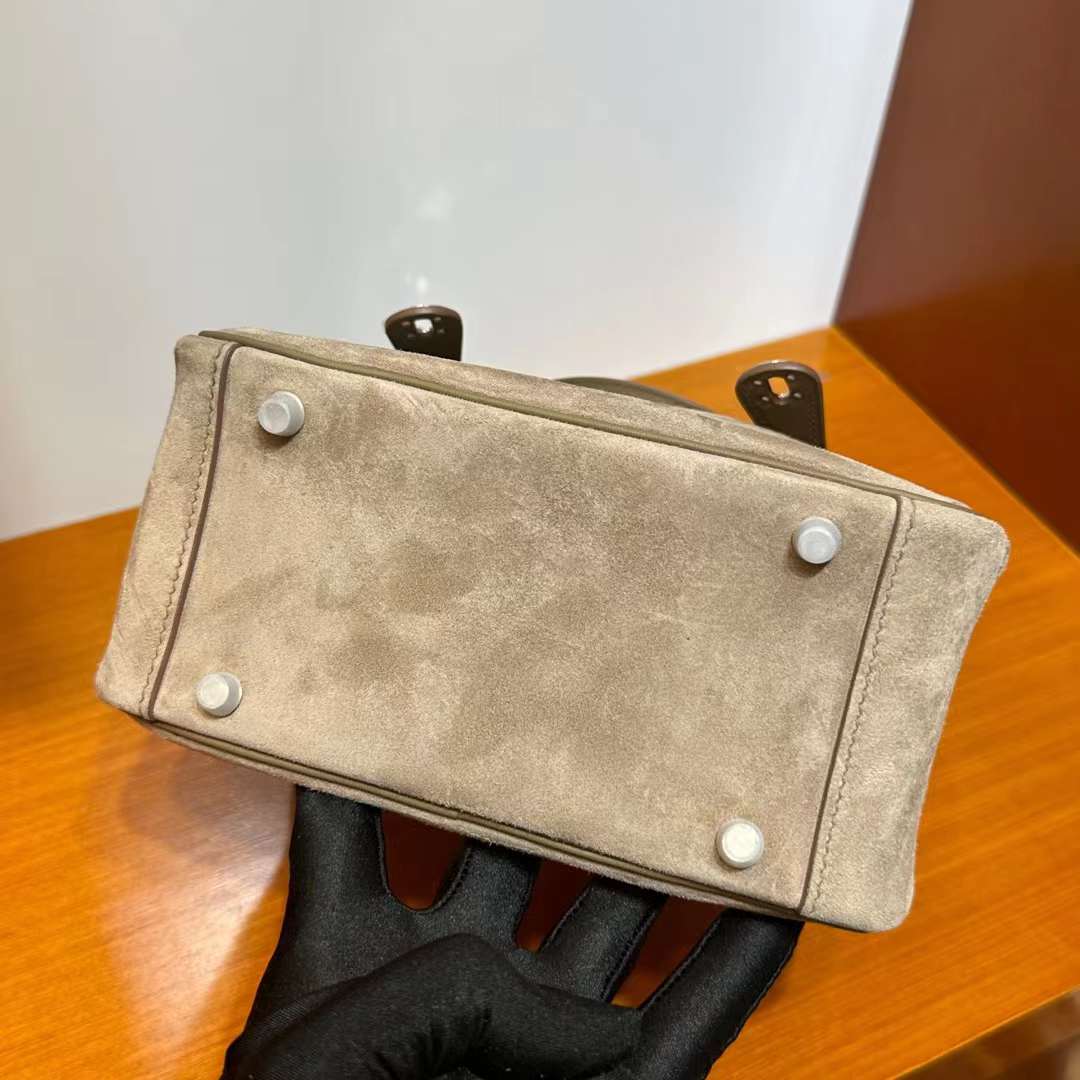 Hermès（爱马仕）Mini Lindy 迷你琳迪包 Suede & Swift 砾石灰 & 大象灰 银扣 19cm 全手工蜡线缝 Phw