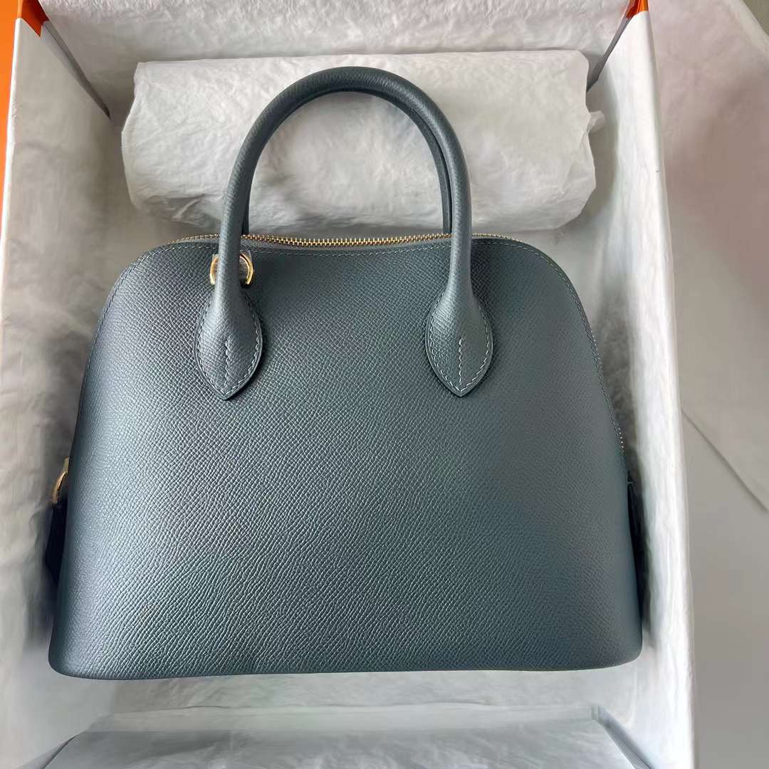 Hermès（爱马仕）Bolide 保龄球包 Epsom Y7 飓风蓝 金扣 25cm 全手工蜡线缝 Ghw