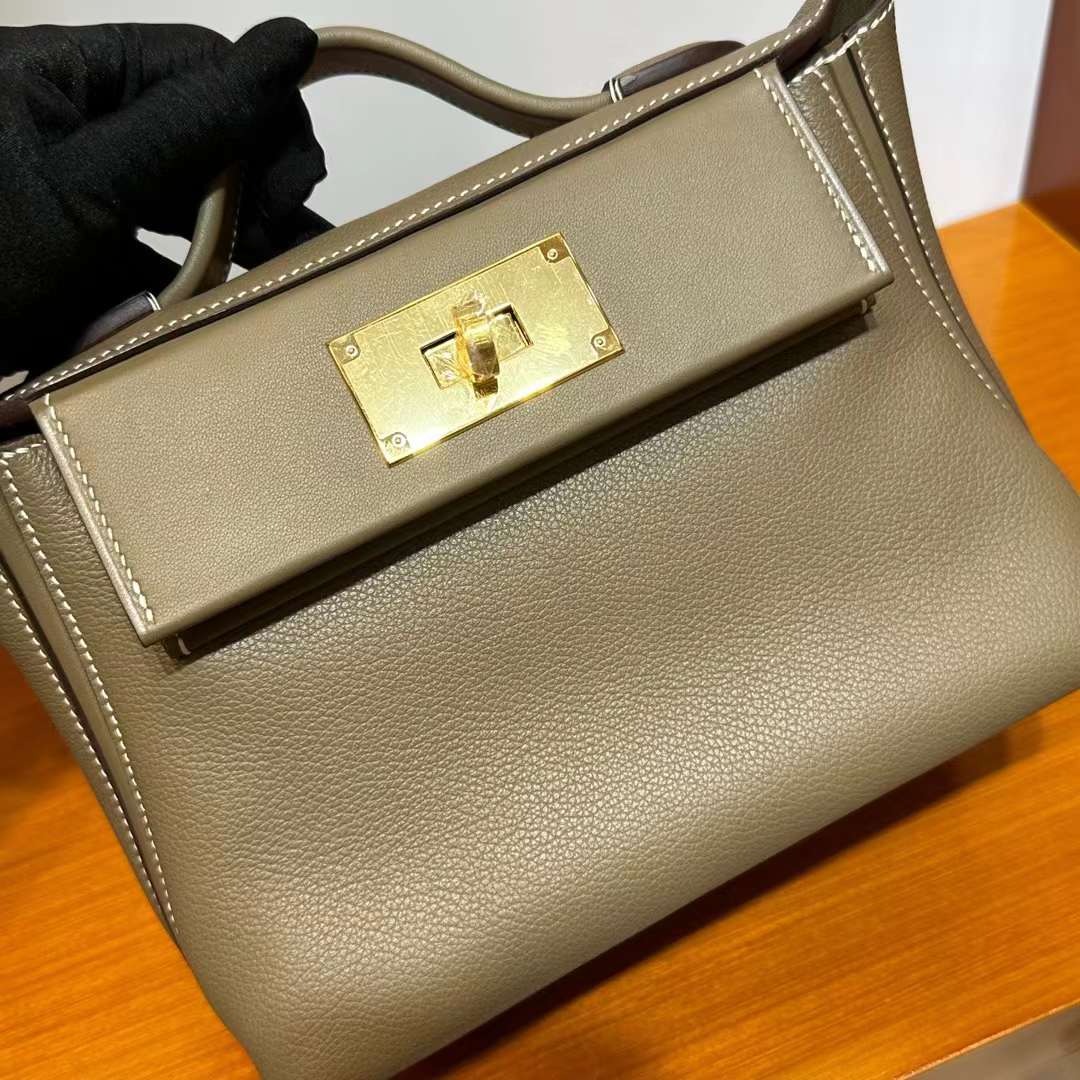 Hermès（爱马仕）Mini kelly 2424 Evercolor & Swift Ck18 大象灰 金扣 21cm 全手工蜡线缝 Ghw