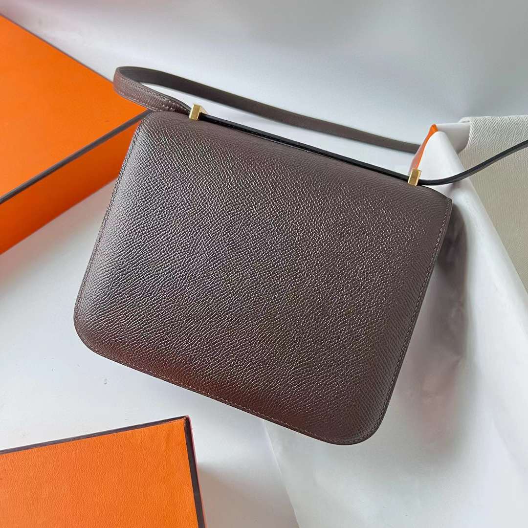 Hermès（爱马仕）Constance 空姐包 Epsom Ck47 巧克力色 金扣 19cm 全手工蜡线缝 ghw