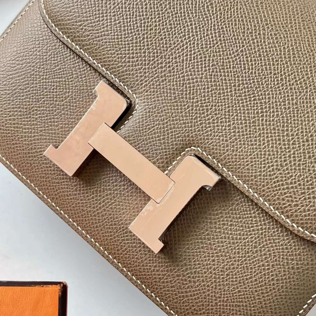 Hermès（爱马仕）Constance 空姐包 1-19 Epsom 镜子款 ck18 大象灰 玫瑰金扣 19cm 全手工蜡线缝 RGhw