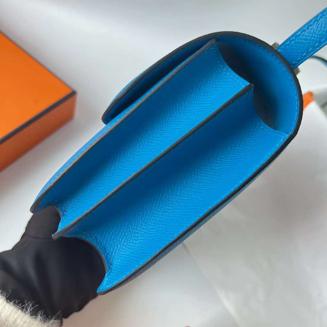 Hermès（爱马仕）Constance 空姐包 Epsom Ck71 法国蓝 蜥蜴鳄鱼扣 19cm 全手工蜡线缝 Phw