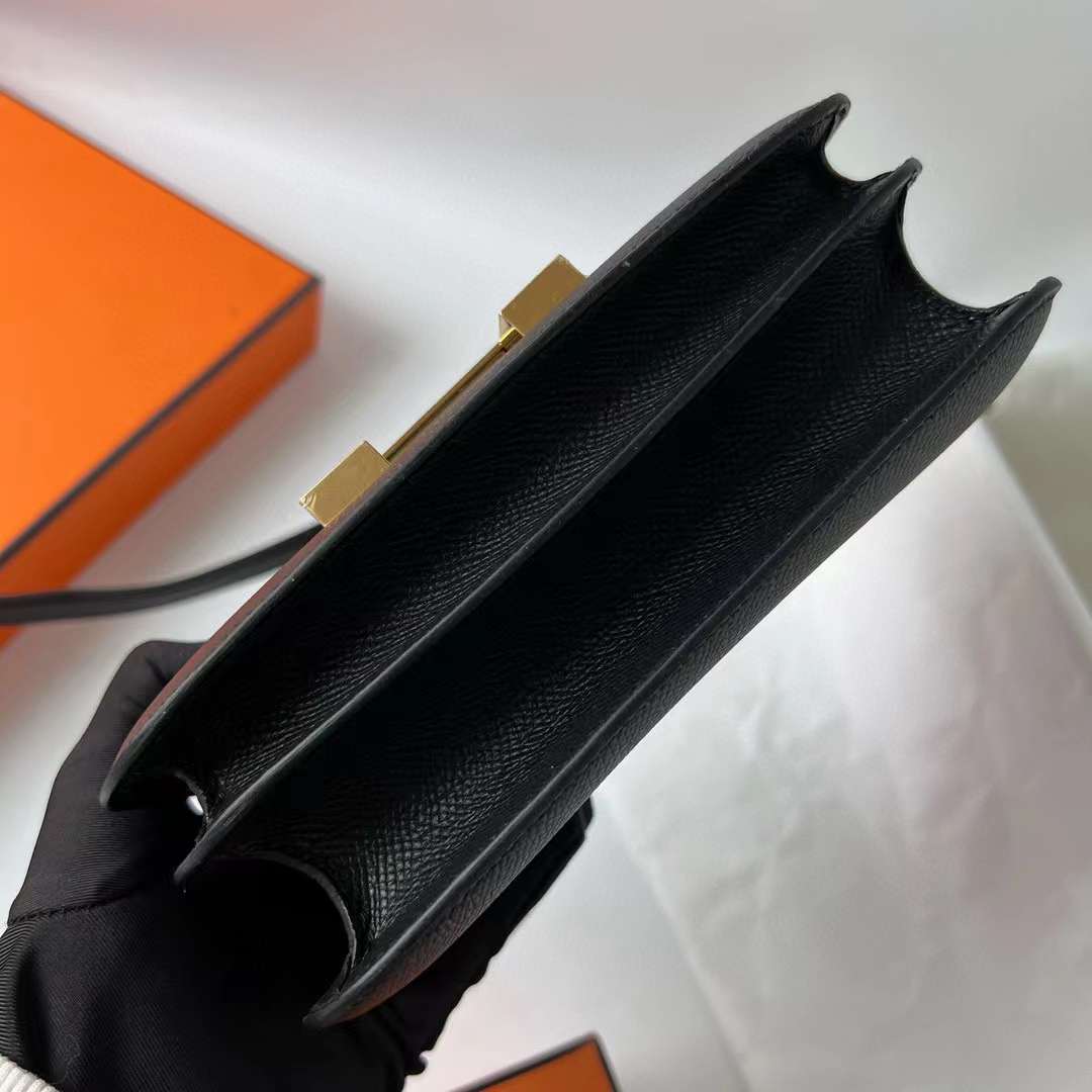 Hermès（爱马仕）Constance 空姐包 Epsom Ck89 黑色 金扣 19cm 全手工蜡线缝 ghw