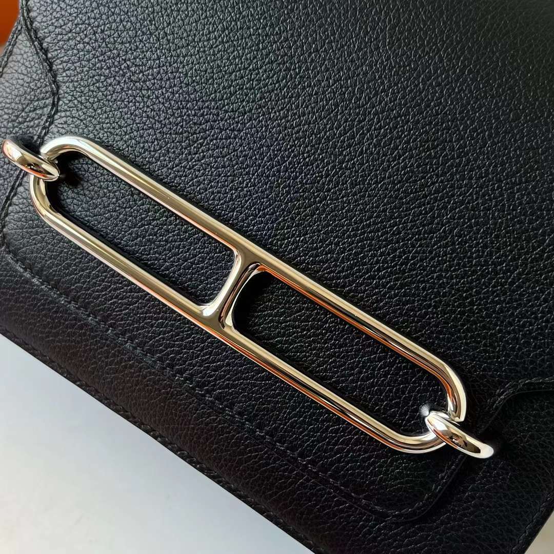 Hermès（爱马仕）Roulis 猪鼻子 Evercolor Ck89 黑色 浅金扣 18cm 全手工蜡线缝 Ghw