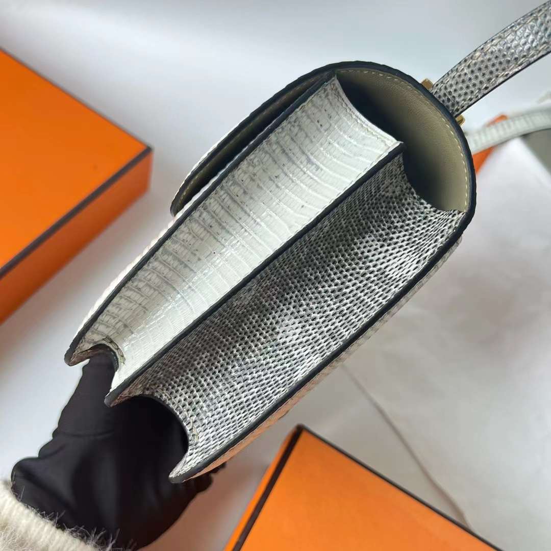 Hermès（爱马仕）Constance 空姐包 Lizard 进口蜥蜴皮 自然色 金扣 19cm 全手工蜡线缝 Ghw