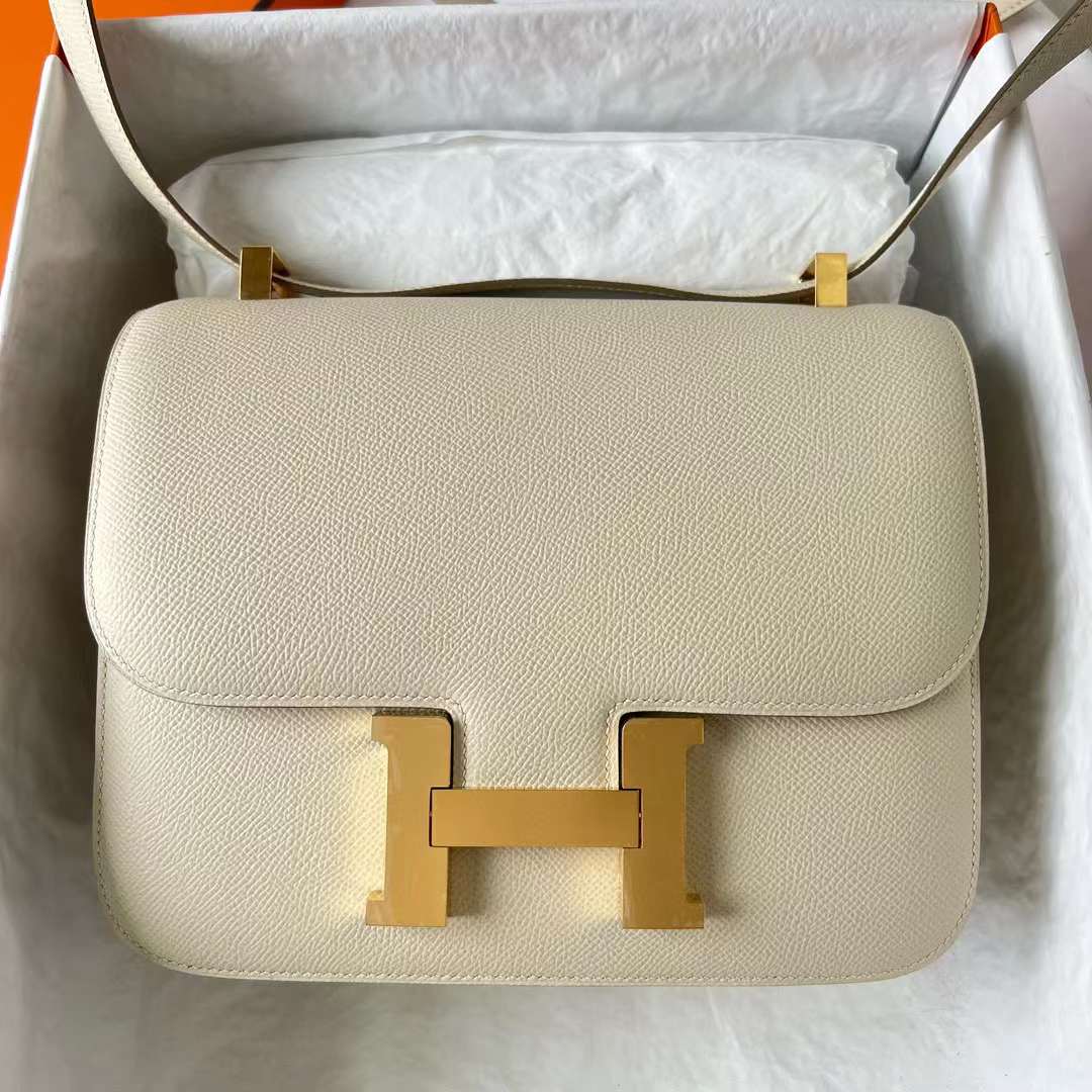 Hermès（爱马仕）Constance 空姐包 Epsom I2 奶油白 金扣 24cm 全手工蜡线缝 Ghw