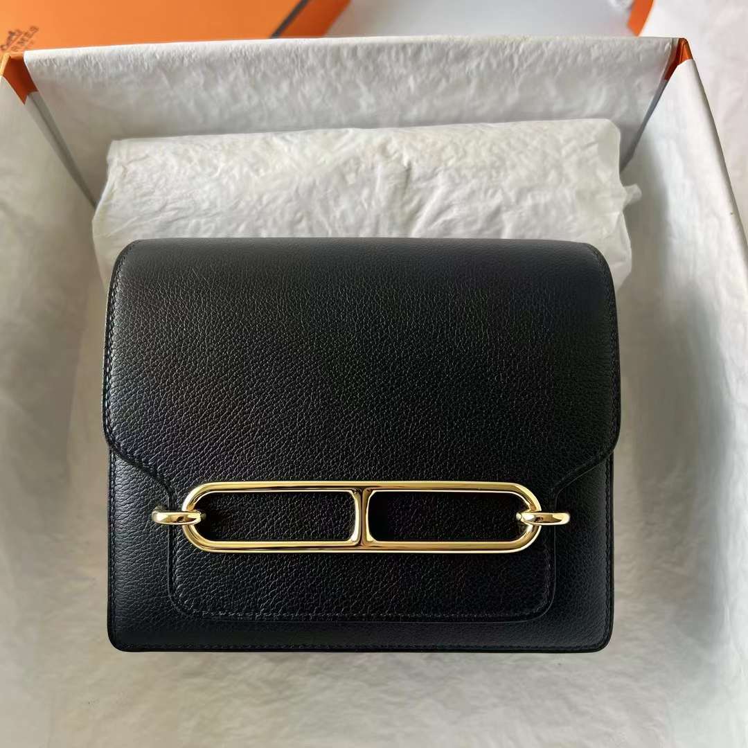 Hermès（爱马仕）Roulis 猪鼻子 Evercolor Ck89 黑色 金扣 18cm 全手工蜡线缝 Ghw