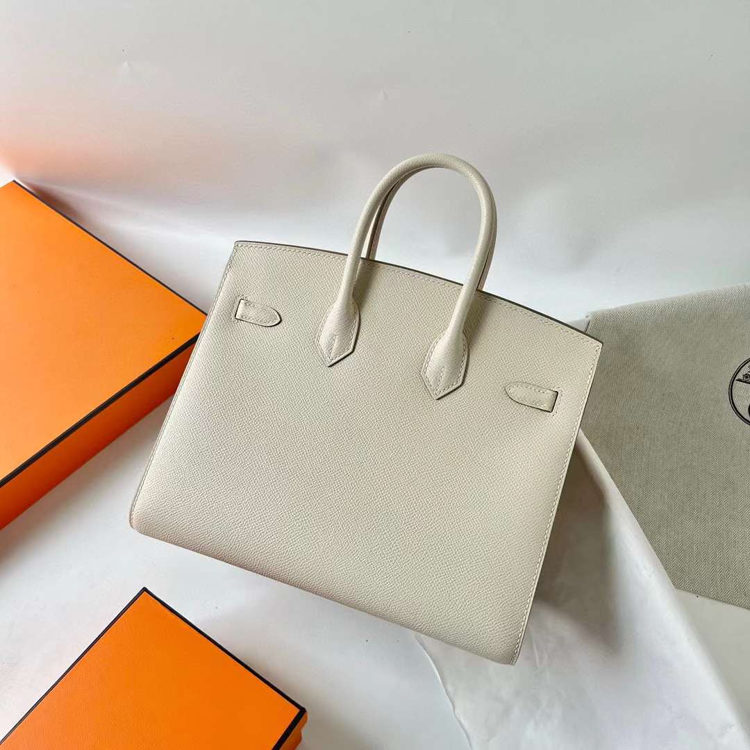 Hermès（爱马仕）Birkin 铂金包 Sellier Epsom Ck10 奶昔白 金扣 25cm 全手工蜡线缝 Ghw