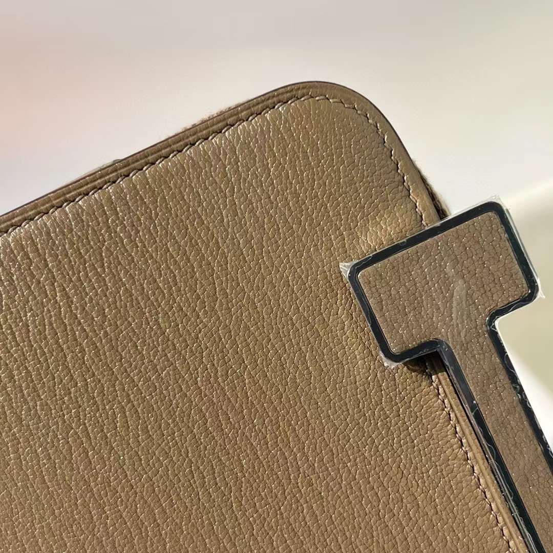 Hermès（爱马仕）Geta 木屐包 Chevre 进口山羊皮 Ck18 大象灰 银扣 20cm 全手工蜡线缝 Phw
