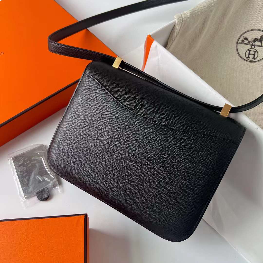 Hermès（爱马仕） Constance 空姐包 1-24cm Epsom Ck89 黑色 金扣 24cm 全手工蜡线缝 Ghw