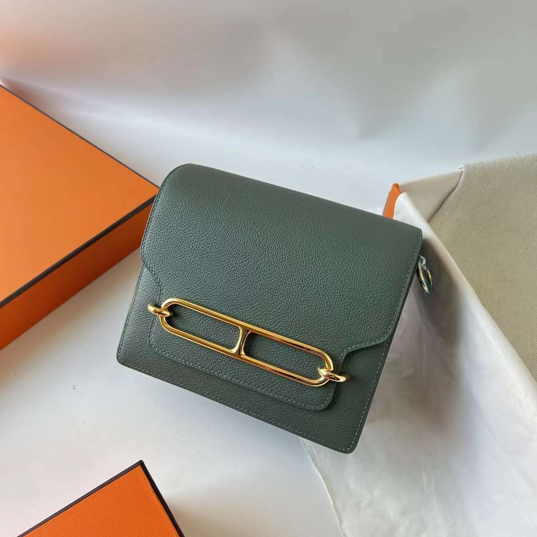 Hermès（爱马仕）Roulis 猪鼻子 Evercolor CC63 杏绿色 金扣 18cm 全手工蜡线缝 Ghw